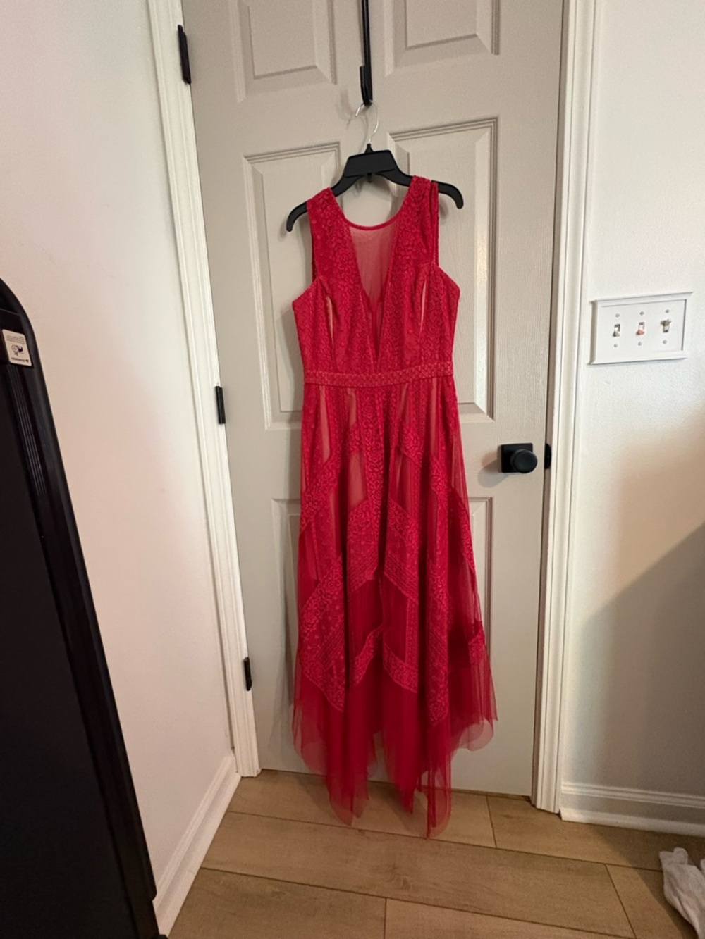 BCBGMaxAzria Red Lace High-Low Mesh Dress - Picture 2 of 5